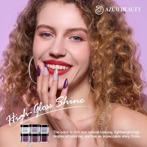 AZUREBEAUTY Dip Powder Nail Set - 6 Colors Purple Rose Red Glitter Dipping Powder Starter Kit for French Nail Art Manicure DIY Salon, No Nail Lamp Needed - görsel 10