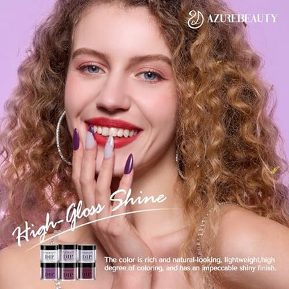 AZUREBEAUTY Dip Powder Nail Set - 6 Colors Purple Rose Red Glitter Dipping Powder Starter Kit for French Nail Art Manicure DIY Salon, No Nail Lamp Needed