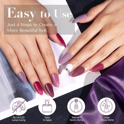 AZUREBEAUTY Dip Powder Nail Set - 6 Colors Purple Rose Red Glitter Dipping Powder Starter Kit for French Nail Art Manicure DIY Salon, No Nail Lamp Needed