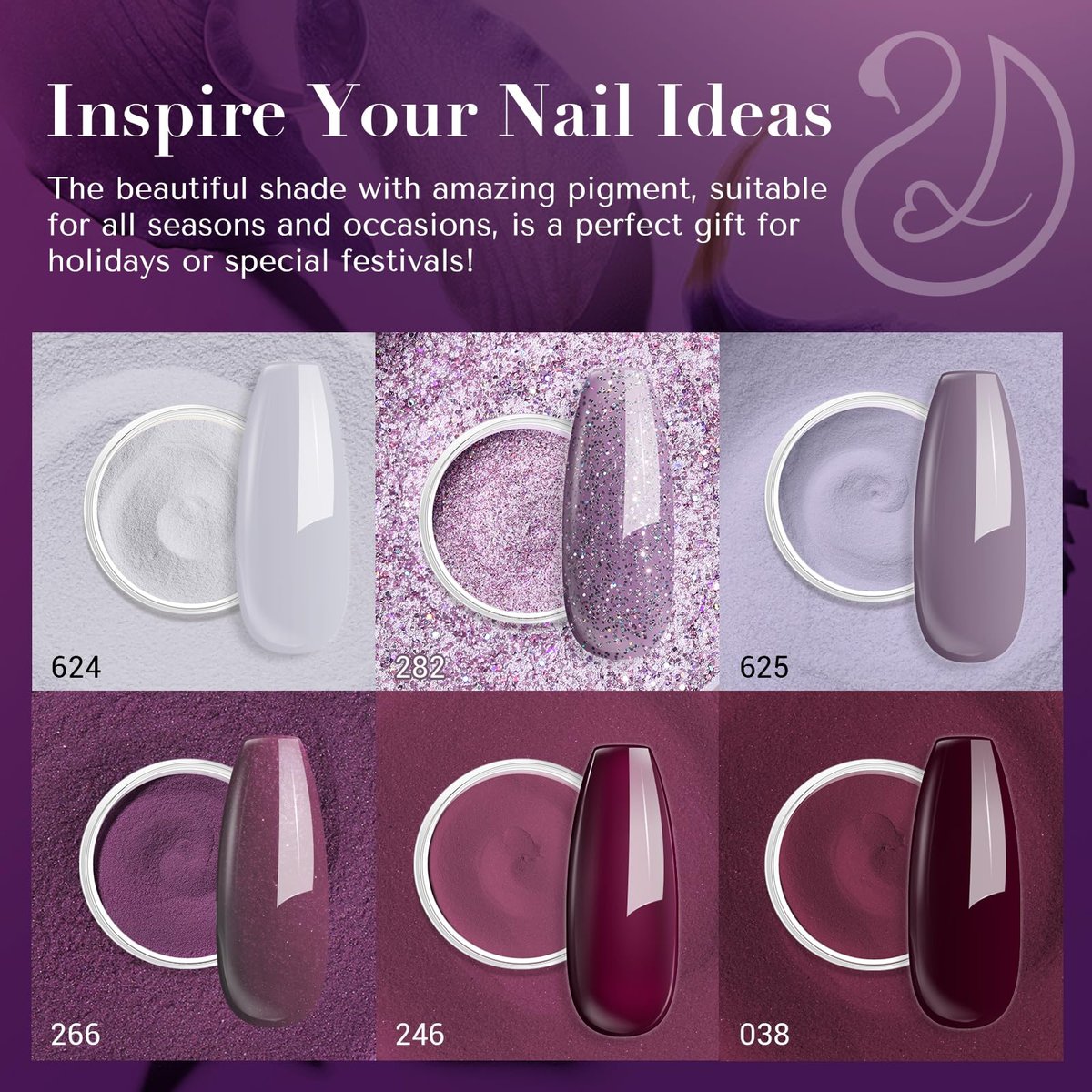 AZUREBEAUTY Dip Powder Nail Set - 6 Colors Purple Rose Red Glitter Dipping Powder Starter Kit for French Nail Art Manicure DIY Salon, No Nail Lamp Needed - görsel 15