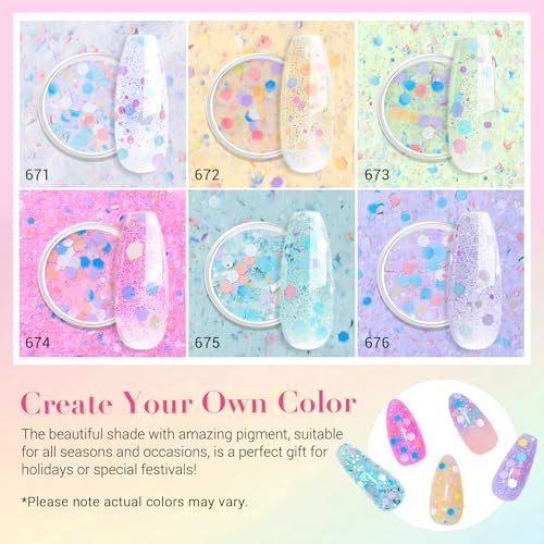 AZUREBEAUTY Dip Powder Nail Set - 6 Spring Colors Pink Purple Green Glitter Cheese, Natural Dipping Powder Starter Kit for French Nail Art Manicure DIY Salon, No Nail Lamp Needed - görsel 4