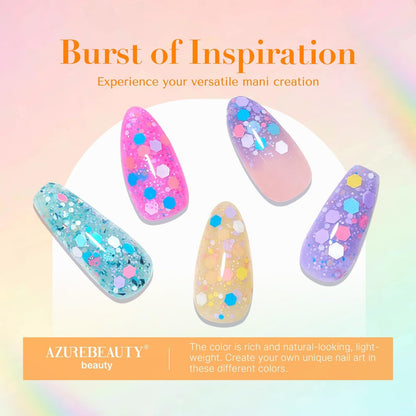 AZUREBEAUTY Dip Powder Nail Set - 6 Spring Colors Pink Purple Green Glitter Cheese, Natural Dipping Powder Starter Kit for French Nail Art Manicure DIY Salon, No Nail Lamp Needed