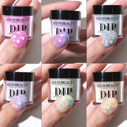 AZUREBEAUTY Dip Powder Nail Set - 6 Spring Colors Pink Purple Green Glitter Cheese, Natural Dipping Powder Starter Kit for French Nail Art Manicure DIY Salon, No Nail Lamp Needed