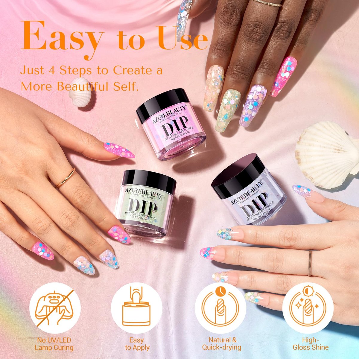 AZUREBEAUTY Dip Powder Nail Set - 6 Spring Colors Pink Purple Green Glitter Cheese, Natural Dipping Powder Starter Kit for French Nail Art Manicure DIY Salon, No Nail Lamp Needed - görsel 7