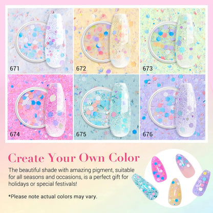 AZUREBEAUTY Dip Powder Nail Set - 6 Spring Colors Pink Purple Green Glitter Cheese, Natural Dipping Powder Starter Kit for French Nail Art Manicure DIY Salon, No Nail Lamp Needed