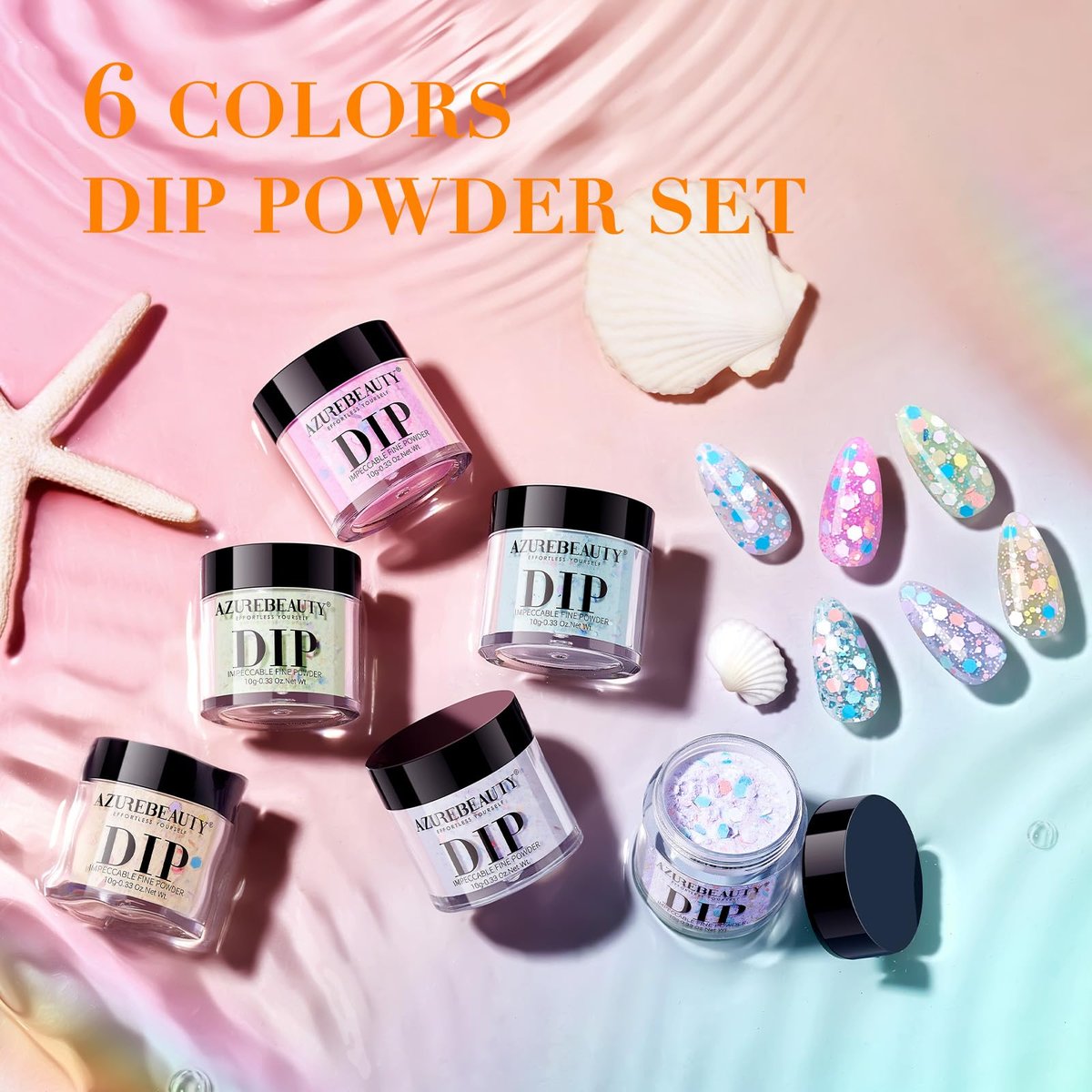 AZUREBEAUTY Dip Powder Nail Set - 6 Spring Colors Pink Purple Green Glitter Cheese, Natural Dipping Powder Starter Kit for French Nail Art Manicure DIY Salon, No Nail Lamp Needed - görsel 13