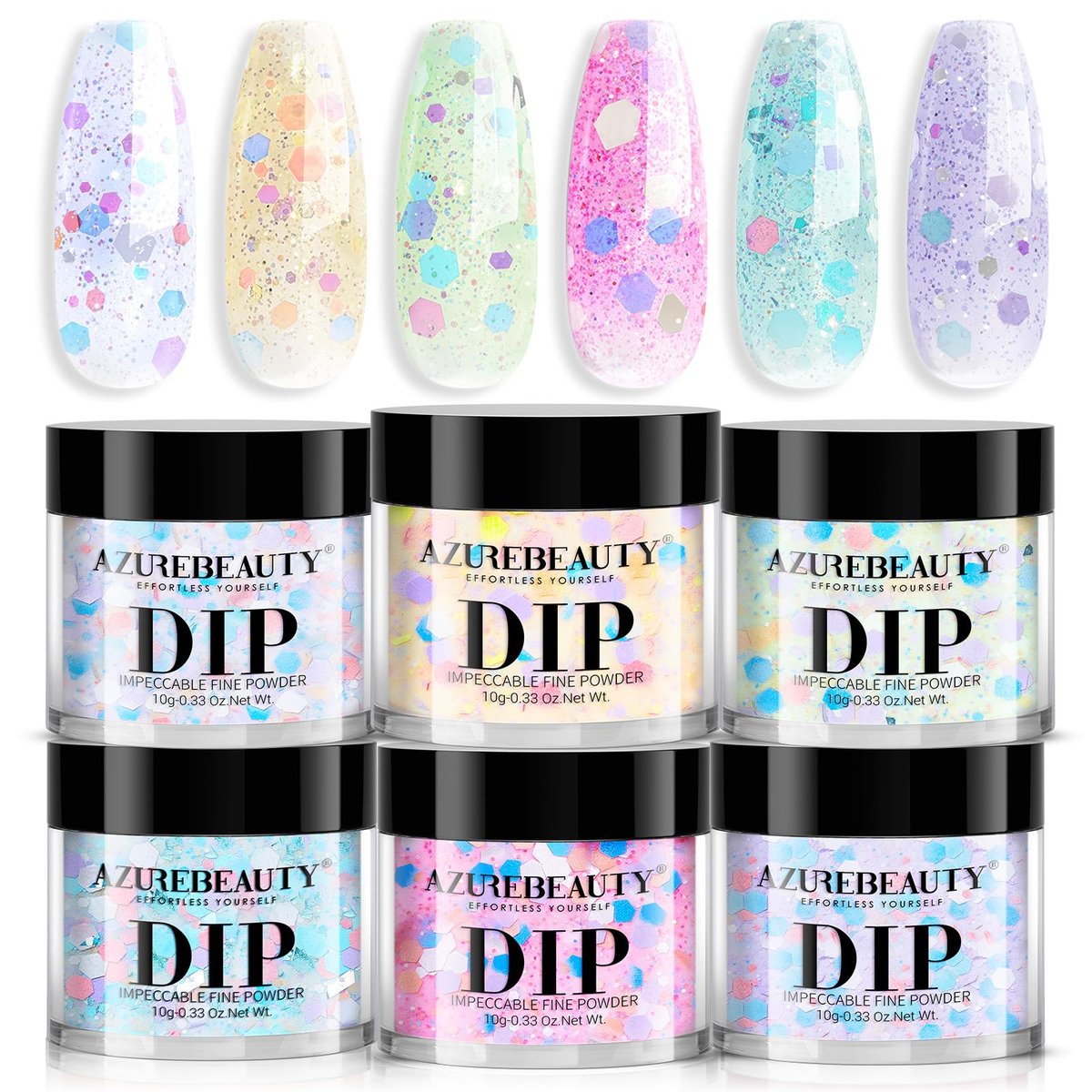 AZUREBEAUTY Dip Powder Nail Set - 6 Spring Colors Pink Purple Green Glitter Cheese, Natural Dipping Powder Starter Kit for French Nail Art Manicure DIY Salon, No Nail Lamp Needed - görsel 1