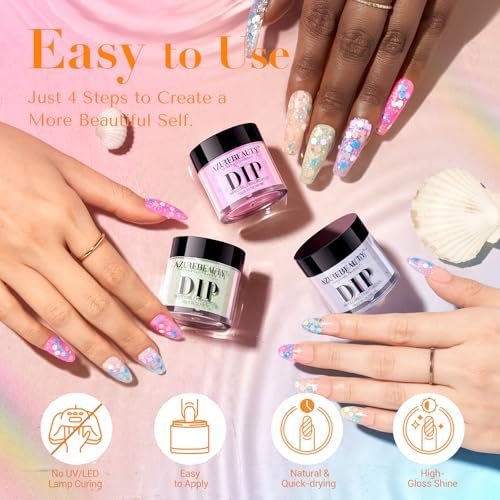 AZUREBEAUTY Dip Powder Nail Set - 6 Spring Colors Pink Purple Green Glitter Cheese, Natural Dipping Powder Starter Kit for French Nail Art Manicure DIY Salon, No Nail Lamp Needed - görsel 8