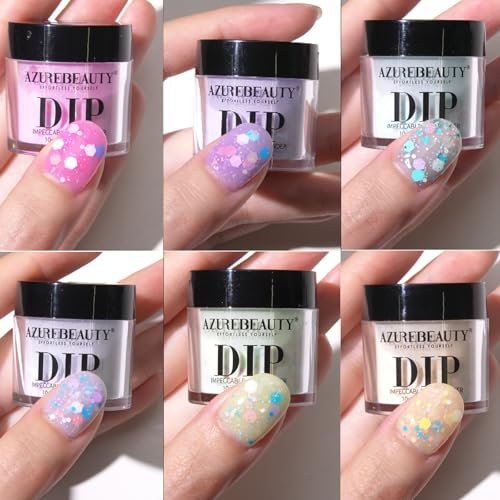 AZUREBEAUTY Dip Powder Nail Set - 6 Spring Colors Pink Purple Green Glitter Cheese, Natural Dipping Powder Starter Kit for French Nail Art Manicure DIY Salon, No Nail Lamp Needed - görsel 12