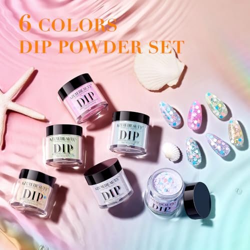 AZUREBEAUTY Dip Powder Nail Set - 6 Spring Colors Pink Purple Green Glitter Cheese, Natural Dipping Powder Starter Kit for French Nail Art Manicure DIY Salon, No Nail Lamp Needed - görsel 14
