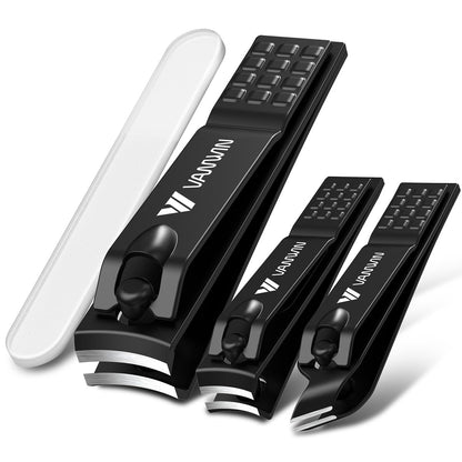 VANWIN German Nail Clippers for Men, 4-Pack Ultra Sharp Matte Stainless Steel Fingernail & Toenail Clippers with Glass Nail File, Nail Cutter Set, Stocking Stuffers for Men Women Black