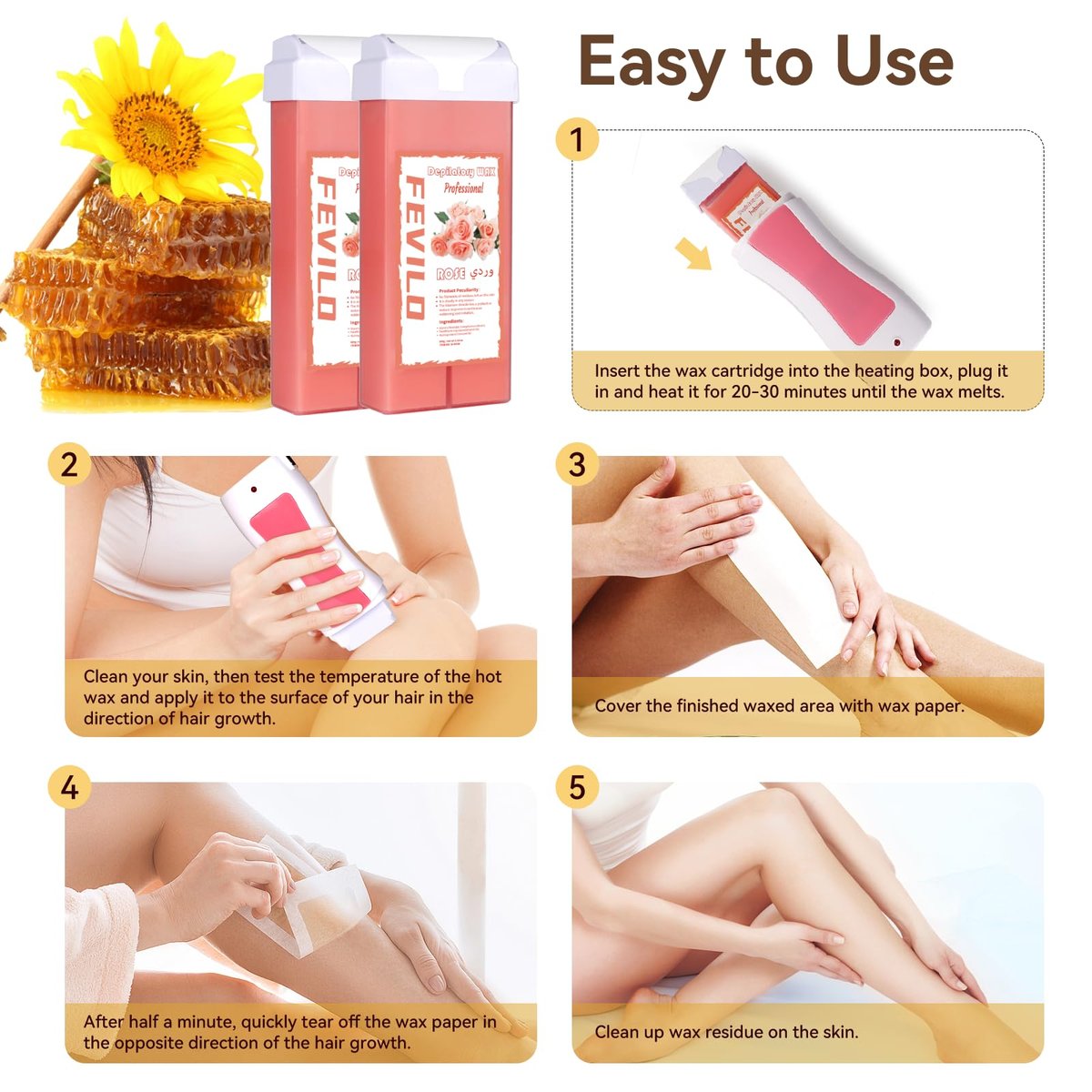 FOCTXI Hair Removal Kit with Roll On Wax and Strips – At Home Waxing Kit for Women and Men, Soft Pink, 7 oz Avelisse