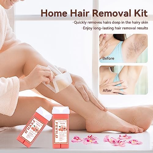 FOCTXI Hair Removal Kit with Roll On Wax and Strips – At Home Waxing Kit for Women and Men, Soft Pink, 7 oz Avelisse