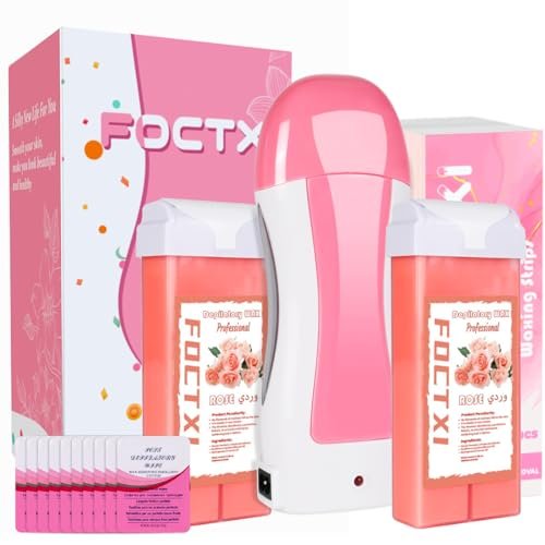 FOCTXI Hair Removal Kit with Roll On Wax and Strips – At Home Waxing Kit for Women and Men, Soft Pink, 7 oz Avelisse