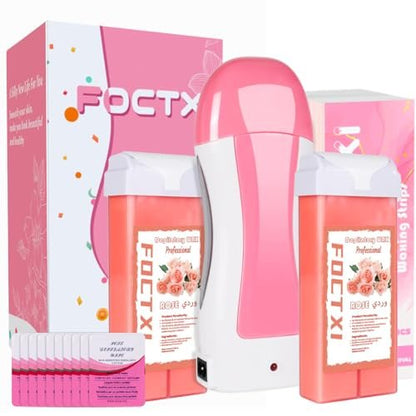 FOCTXI Hair Removal Kit with Roll On Wax and Strips – At Home Waxing Kit for Women and Men, Soft Pink, 7 oz Avelisse