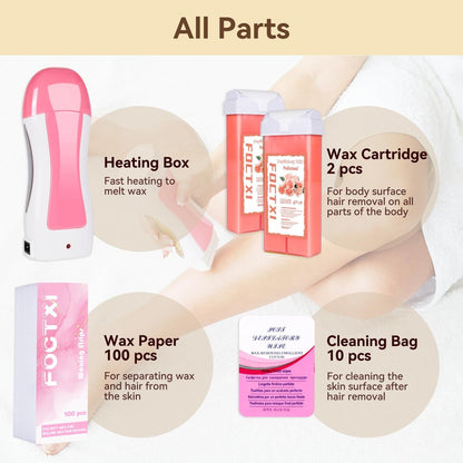 FOCTXI Hair Removal Kit with Roll On Wax and Strips – At Home Waxing Kit for Women and Men, Soft Pink, 7 oz Avelisse