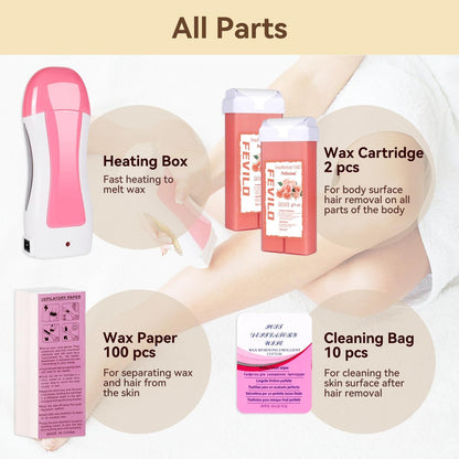FOCTXI Hair Removal Kit with Roll On Wax and Strips – At Home Waxing Kit for Women and Men, Soft Pink, 7 oz Avelisse
