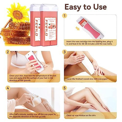 FOCTXI Hair Removal Kit with Roll On Wax and Strips – At Home Waxing Kit for Women and Men, Soft Pink, 7 oz Avelisse