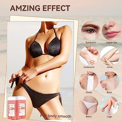 FOCTXI Hair Removal Kit with Roll On Wax and Strips – At Home Waxing Kit for Women and Men, Soft Pink, 7 oz Avelisse