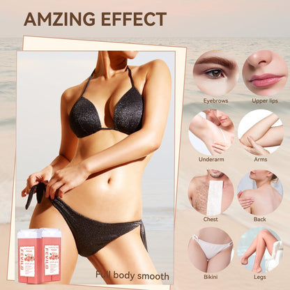 FOCTXI Hair Removal Kit with Roll On Wax and Strips – At Home Waxing Kit for Women and Men, Soft Pink, 7 oz Avelisse
