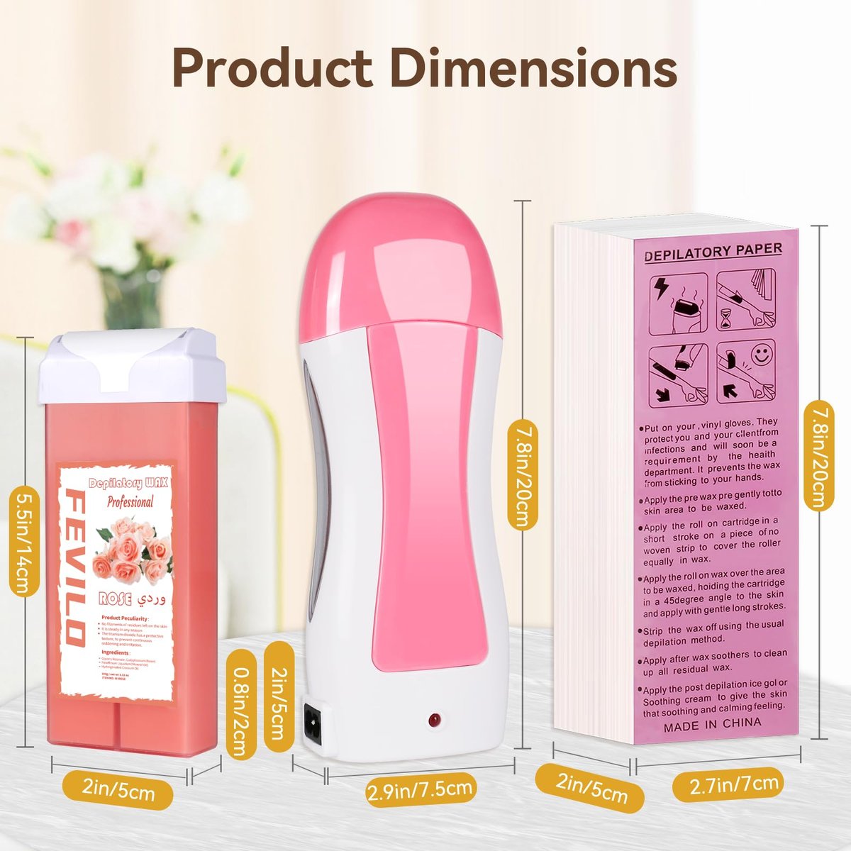 FOCTXI Hair Removal Kit with Roll On Wax and Strips – At Home Waxing Kit for Women and Men, Soft Pink, 7 oz Avelisse