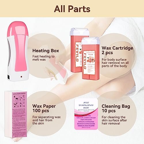 FOCTXI Hair Removal Kit with Roll On Wax and Strips – At Home Waxing Kit for Women and Men, Soft Pink, 7 oz Avelisse