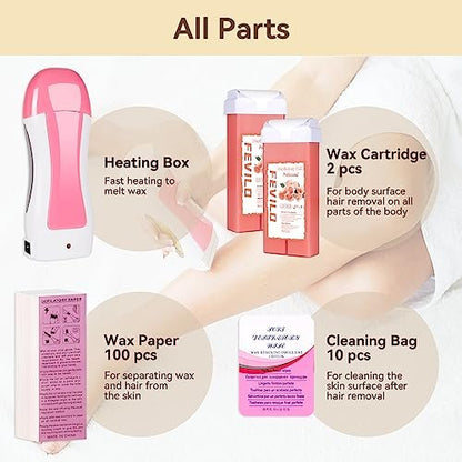 FOCTXI Hair Removal Kit with Roll On Wax and Strips – At Home Waxing Kit for Women and Men, Soft Pink, 7 oz Avelisse