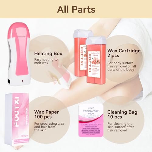 FOCTXI Hair Removal Kit with Roll On Wax and Strips – At Home Waxing Kit for Women and Men, Soft Pink, 7 oz Avelisse