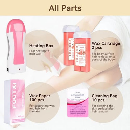 FOCTXI Hair Removal Kit with Roll On Wax and Strips – At Home Waxing Kit for Women and Men, Soft Pink, 7 oz Avelisse