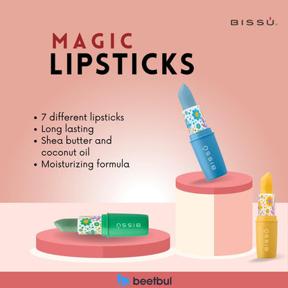 Bissú 7-Piece Magic Lipstick Kit - Shea Butter & Coconut Oil, Buildable Color, Natural Ingredients, Cranberry