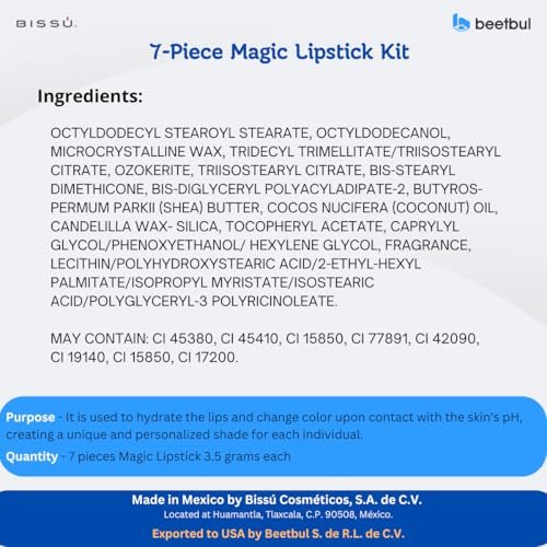 Bissú 7-Piece Magic Lipstick Kit - Shea Butter & Coconut Oil, Buildable Color, Natural Ingredients, Cranberry - görsel 6