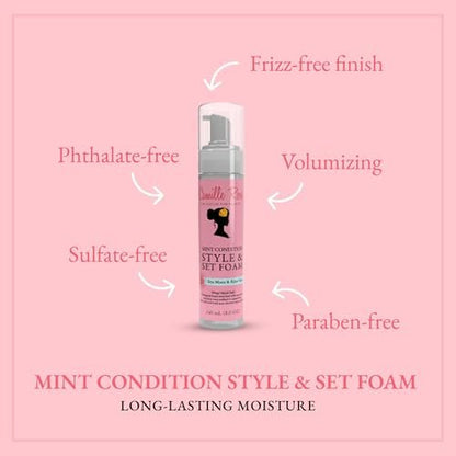 Camille Rose Style & Set Foam, Mint Condition – Sea Moss & Aloe Vera Hair Styling Mousse for Curl Definition, Volume & Frizz Control (8 oz) Avelisse