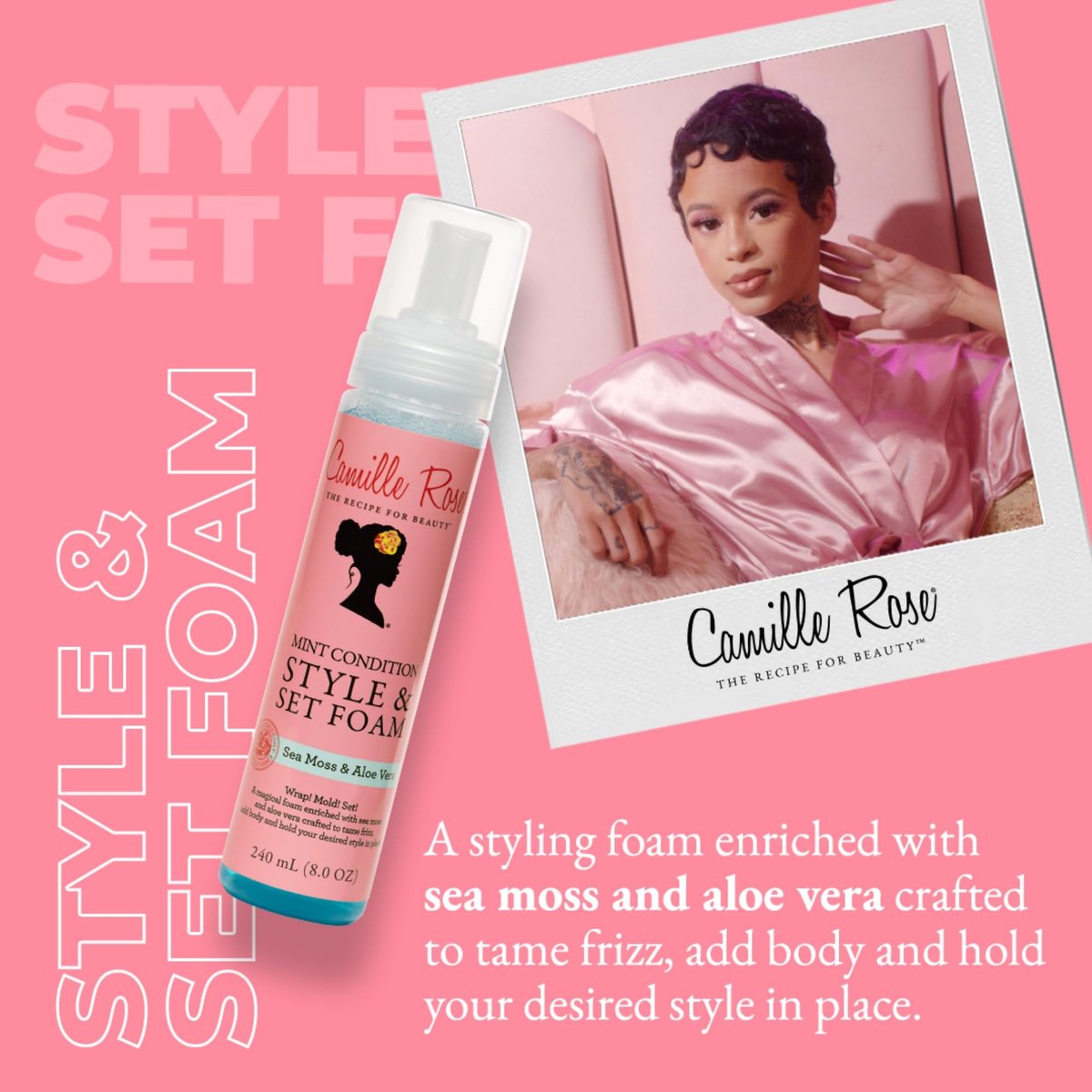Camille Rose Style & Set Foam, Mint Condition – Sea Moss & Aloe Vera Hair Styling Mousse for Curl Definition, Volume & Frizz Control (8 oz) Avelisse