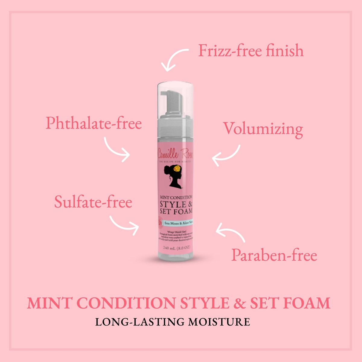 Camille Rose Style & Set Foam, Mint Condition – Sea Moss & Aloe Vera Hair Styling Mousse for Curl Definition, Volume & Frizz Control (8 oz) Avelisse