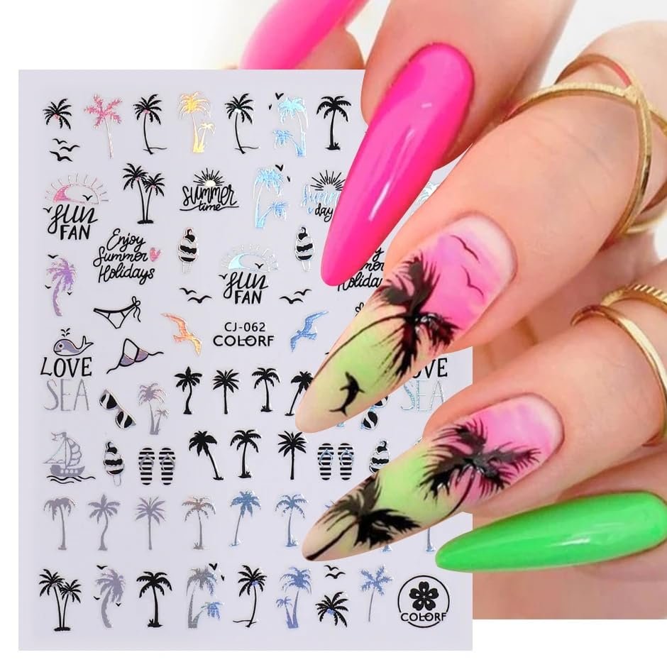 6-Pack Summer Nail Art Stickers – Palm Tree, Starfish & Tropical Coconut Tree Decals for Beach-Themed Manicure - görsel 9