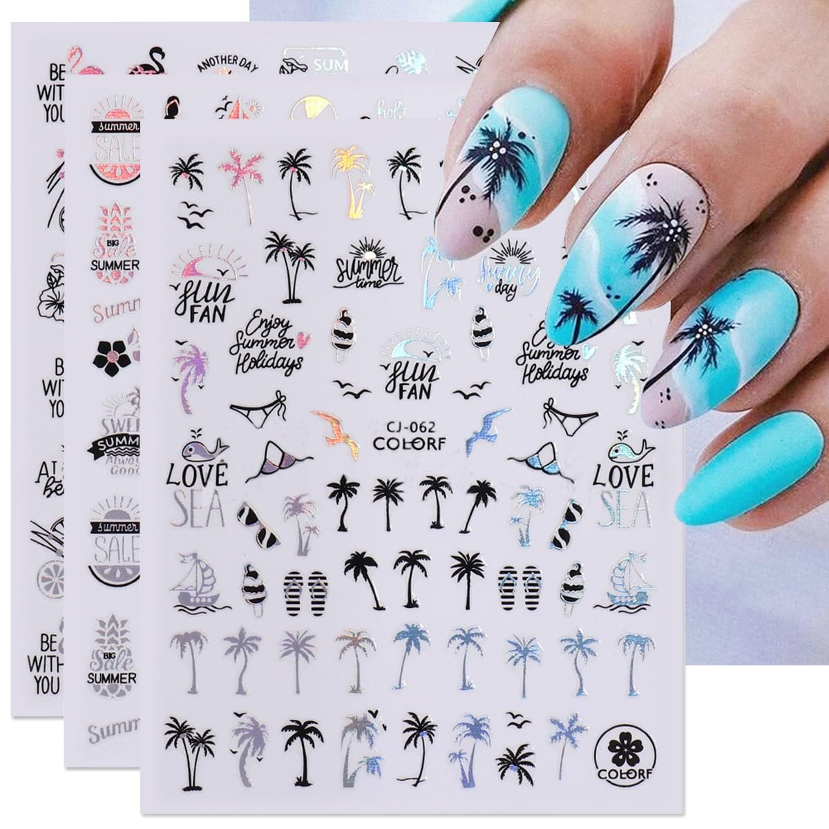 6-Pack Summer Nail Art Stickers – Palm Tree, Starfish & Tropical Coconut Tree Decals for Beach-Themed Manicure - görsel 1