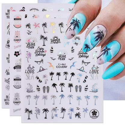 6-Pack Summer Nail Art Stickers – Palm Tree, Starfish & Tropical Coconut Tree Decals for Beach-Themed Manicure