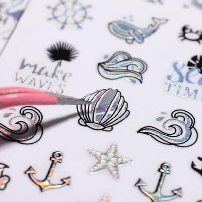 6-Pack Summer Nail Art Stickers – Palm Tree, Starfish & Tropical Coconut Tree Decals for Beach-Themed Manicure