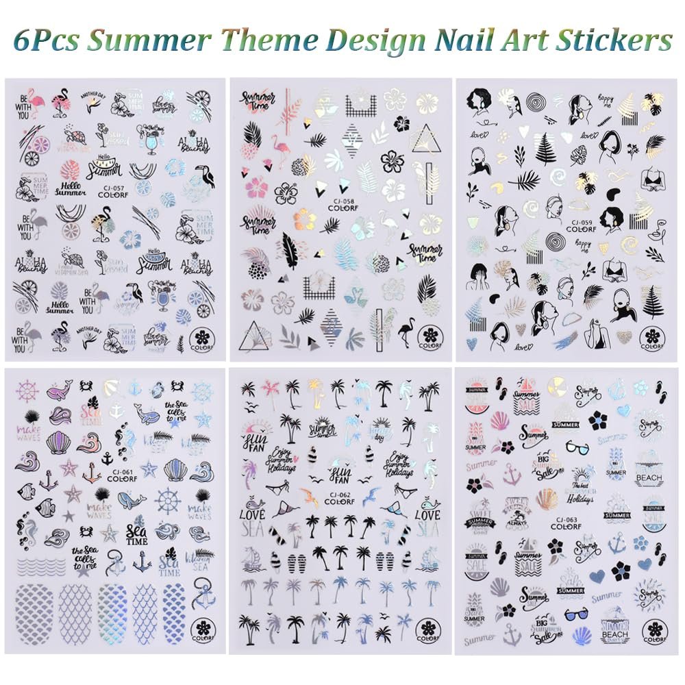 6-Pack Summer Nail Art Stickers – Palm Tree, Starfish & Tropical Coconut Tree Decals for Beach-Themed Manicure - görsel 16