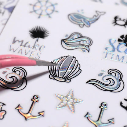 6-Pack Summer Nail Art Stickers – Palm Tree, Starfish & Tropical Coconut Tree Decals for Beach-Themed Manicure