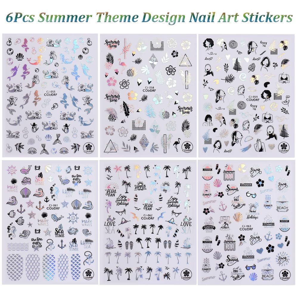 6-Pack Summer Nail Art Stickers – Palm Tree, Starfish & Tropical Coconut Tree Decals for Beach-Themed Manicure - görsel 12