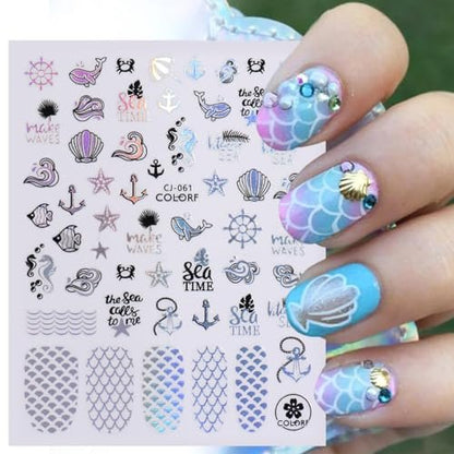 6-Pack Summer Nail Art Stickers – Palm Tree, Starfish & Tropical Coconut Tree Decals for Beach-Themed Manicure