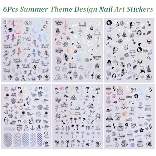 6-Pack Summer Nail Art Stickers – Palm Tree, Starfish & Tropical Coconut Tree Decals for Beach-Themed Manicure - görsel 13