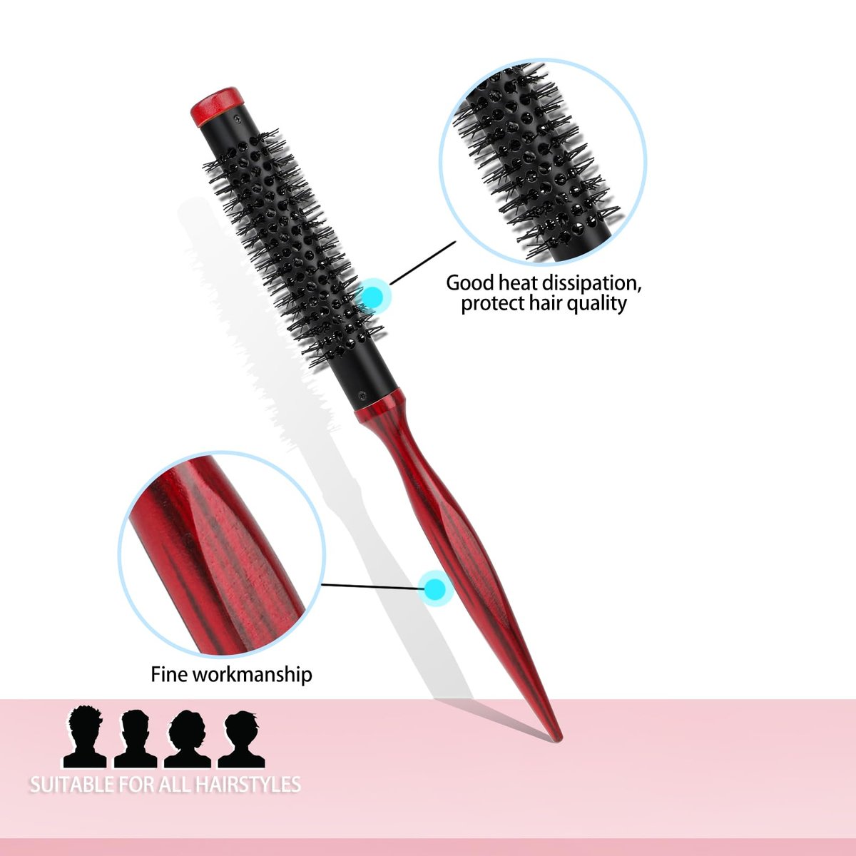 1.2 Inch Small Round Brush for Blow Drying – Mini Quiff Roller Brush with Metal Thermal Barrel & Stiff Nylon Bristles for Short Hair, Bangs, Thin Hair – Salon Blowout Styling Brush for Women - görsel 7