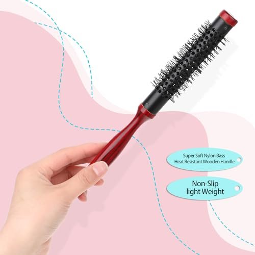 1.2 Inch Small Round Brush for Blow Drying – Mini Quiff Roller Brush with Metal Thermal Barrel & Stiff Nylon Bristles for Short Hair, Bangs, Thin Hair – Salon Blowout Styling Brush for Women - görsel 6