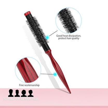 1.2 Inch Small Round Brush for Blow Drying – Mini Quiff Roller Brush with Metal Thermal Barrel & Stiff Nylon Bristles for Short Hair, Bangs, Thin Hair – Salon Blowout Styling Brush for Women