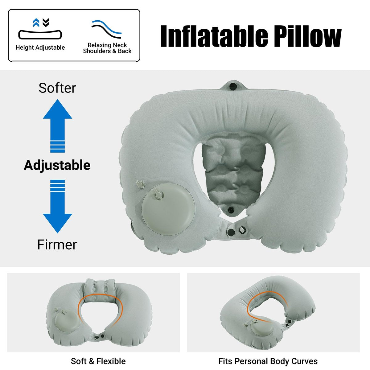 MABOZOO U-Shaped Hot Bathtub Pillow - Inflatable Spa Pillow with Adjustable Button for Neck Support & Leg Pillow for Relaxation Avelisse