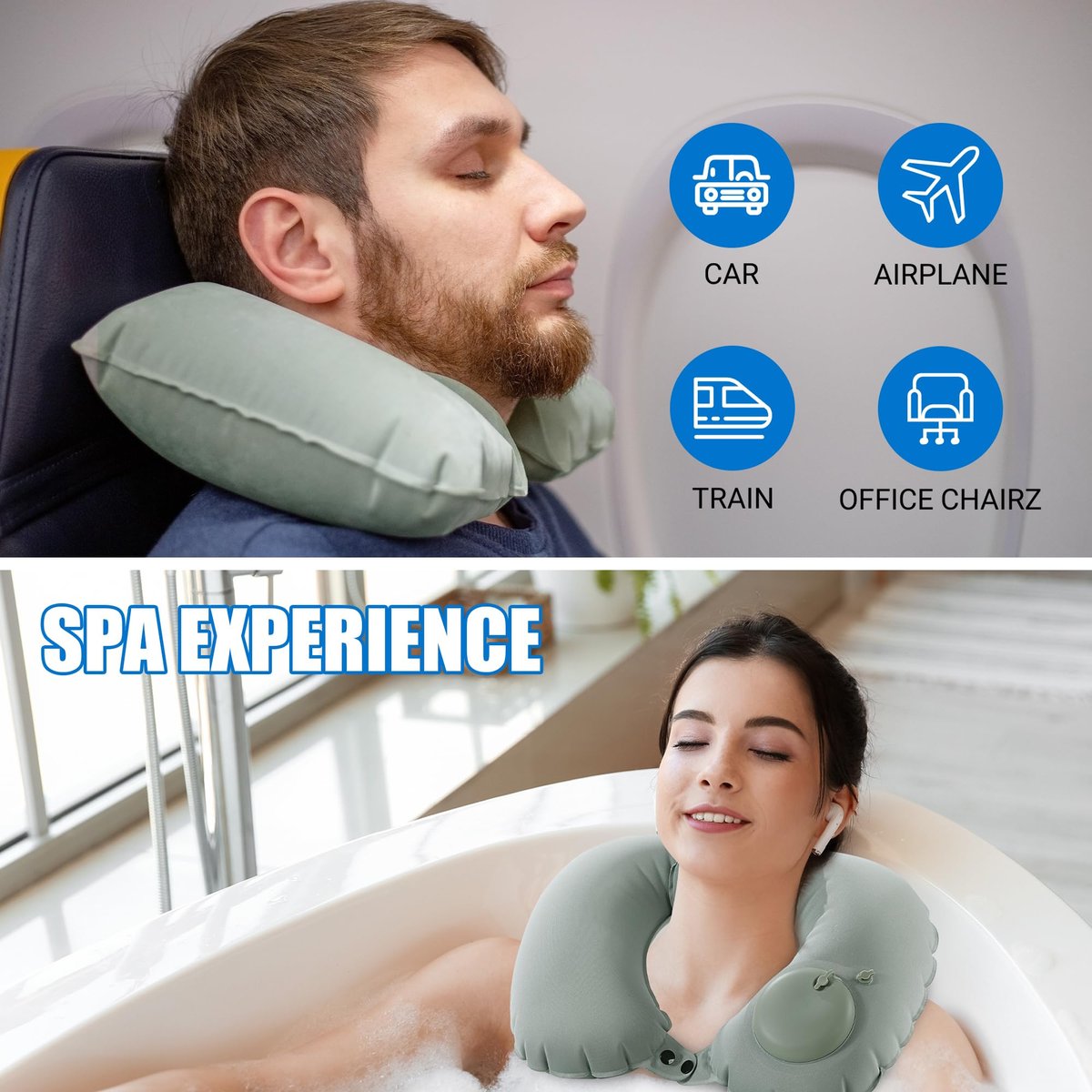 MABOZOO U-Shaped Hot Bathtub Pillow - Inflatable Spa Pillow with Adjustable Button for Neck Support & Leg Pillow for Relaxation Avelisse