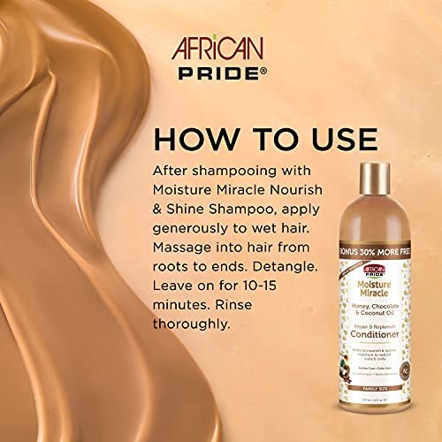 African Pride Moisture Miracle 3-in-1 Set for Natural Coils & Curls - Sulfate Free, Color Safe, 16 oz Avelisse