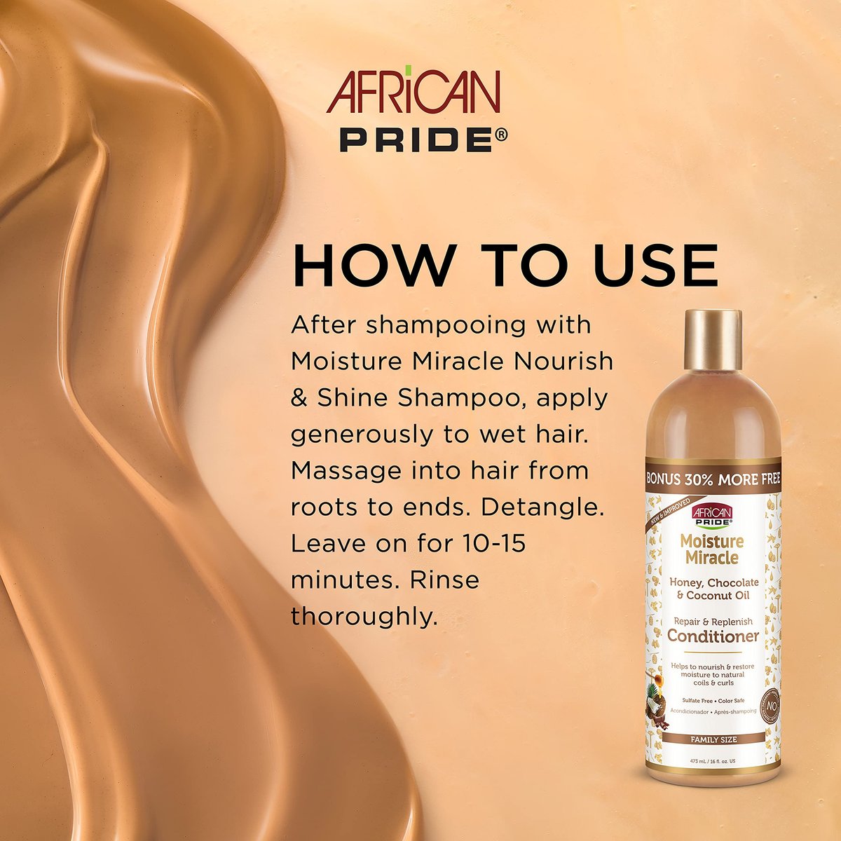 African Pride Moisture Miracle 3-in-1 Set for Natural Coils & Curls - Sulfate Free, Color Safe, 16 oz Avelisse